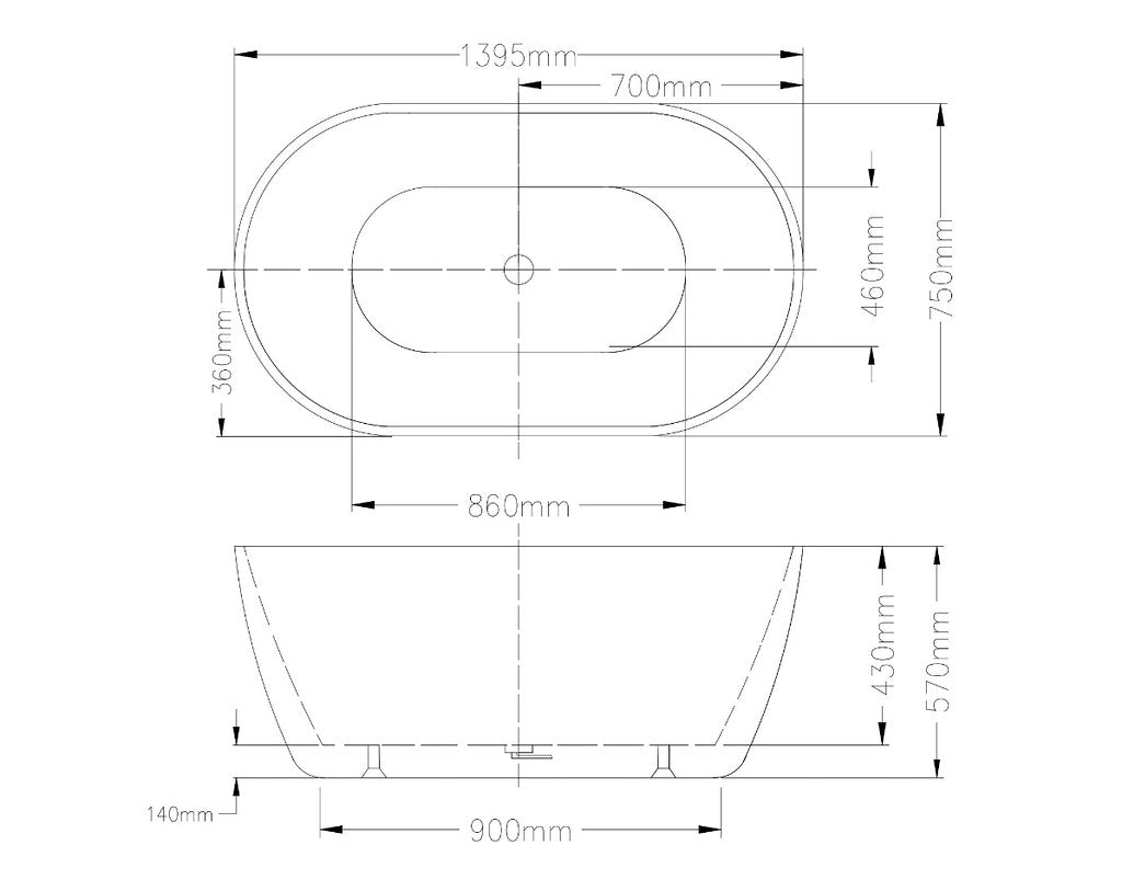 INFINITY Noah Freestanding Egg Shape White Acrylic Bathtub – 1400mm / 1500mm / 1700mm | Gloss White & Matte White