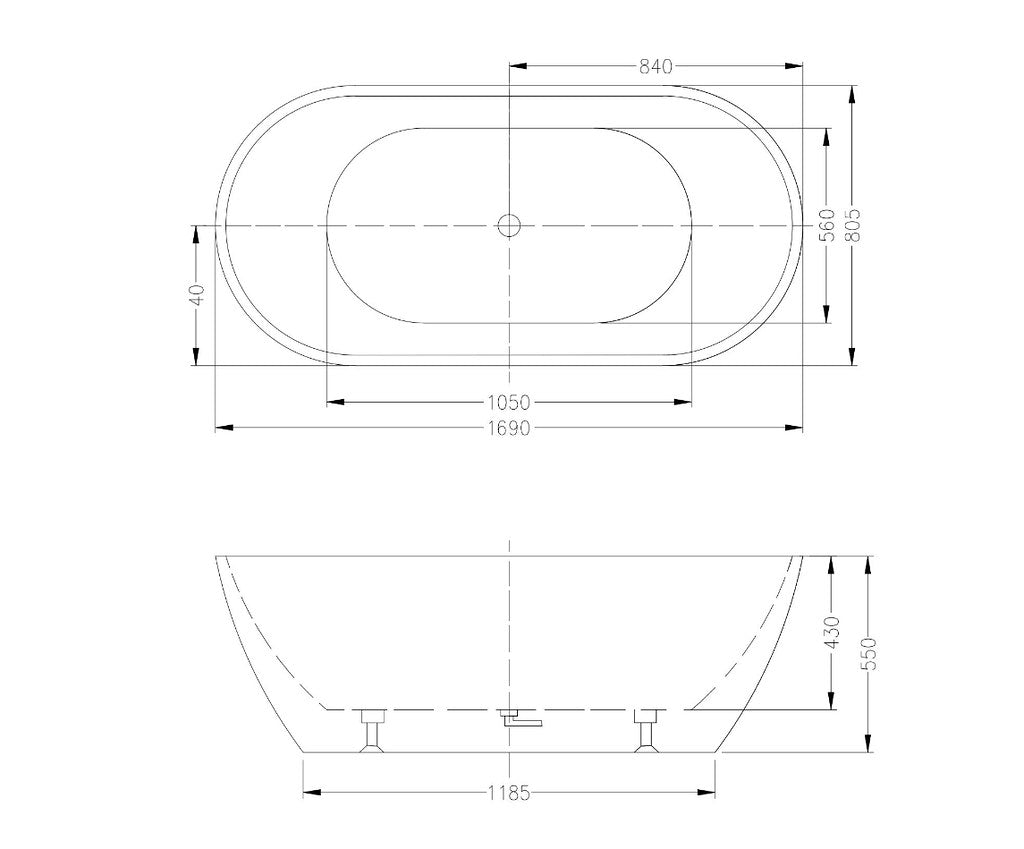 INFINITY Noah Freestanding Egg Shape White Acrylic Bathtub – 1400mm / 1500mm / 1700mm | Gloss White & Matte White