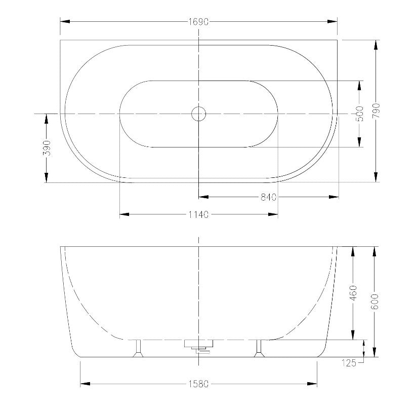 INFINITY Venus  Gloss White / Matte White Back to Wall Bathtub – 1400 / 1500 / 1700mm