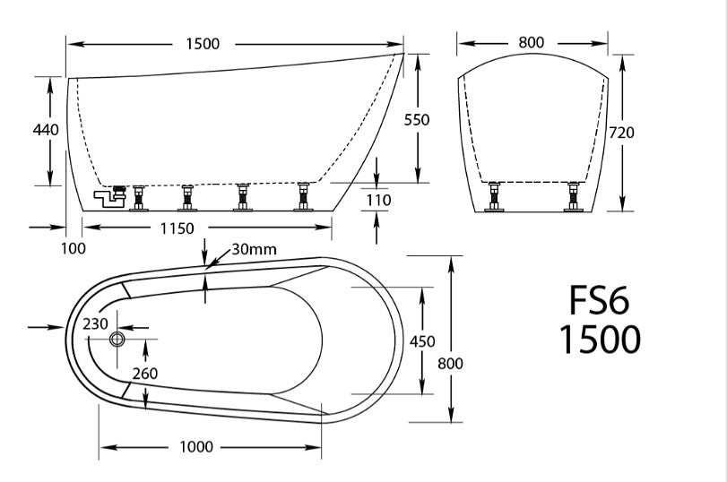 BROADWAY FS6 Freestanding Bath – Gloss White | Gloss Black Exterior with White Interior (1500mm & 1700mm)