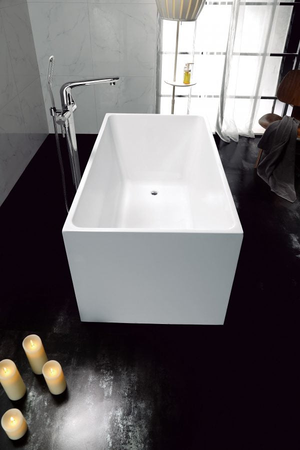 MERCIO ORTA Multi-Fit Gloss White Rectangular Acrylic Freestanding Bathtub 1300–1700 × 700 × 580mm