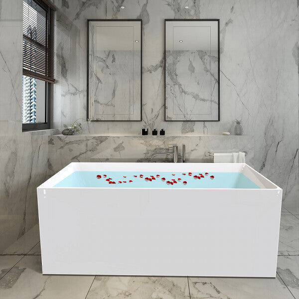 MERCIO ORTA Multi-Fit Gloss White Rectangular Acrylic Freestanding Bathtub 1300–1700 × 700 × 580mm
