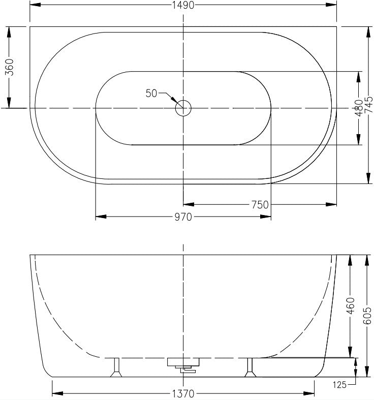 INFINITY Venus  Gloss White / Matte White Back to Wall Bathtub – 1400 / 1500 / 1700mm