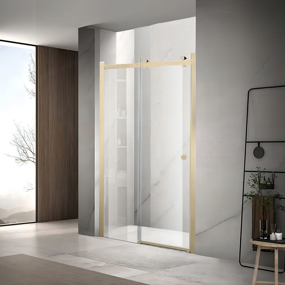 Sunny Brushed Gold Wall to wall 900–1800×2000mm Frameless Clear Glass Sliding Door Shower Screen