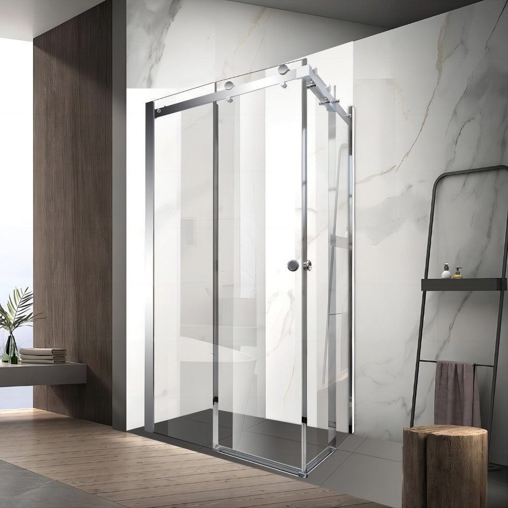 Sunny Chrome 900–1800×2000mm L Shape Frameless Clear Glass Sliding Door Shower Screen