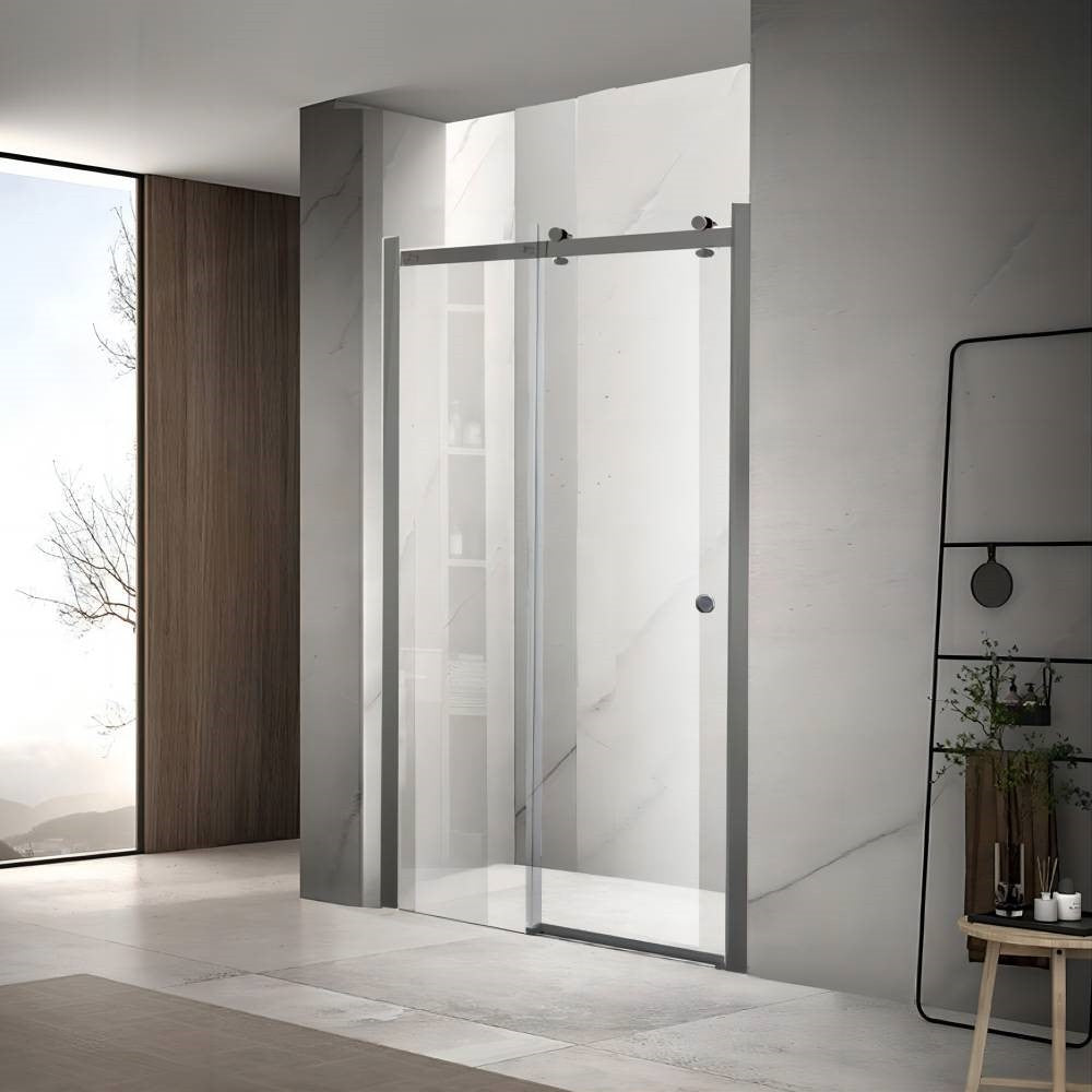 Sunny Gun Metal Wall to wall 900–1800×2000mm Frameless Clear Glass Sliding Door Shower Screen