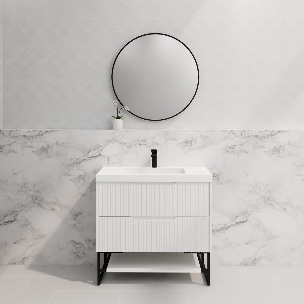 RIVA Bali Freestanding Vanity – Matt White Fluted | 600–1500mm