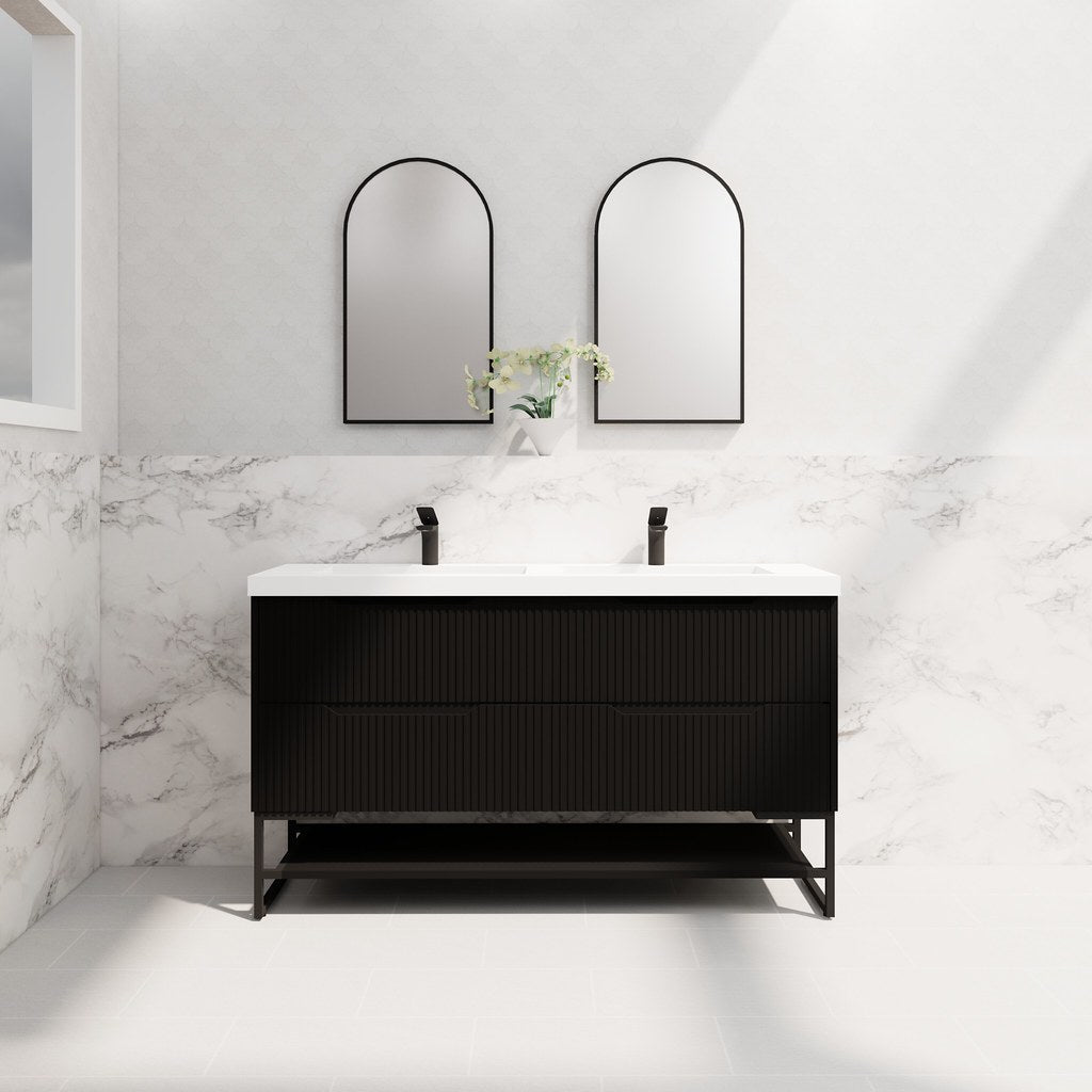 RIVA Bali Freestanding Vanity – Matt Black Fluted | 600–1500mm