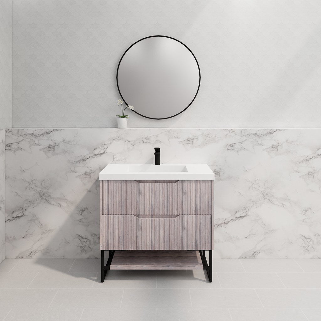 RIVA Bali Freestanding Vanity – White Oak Fluted | 600–1500mm