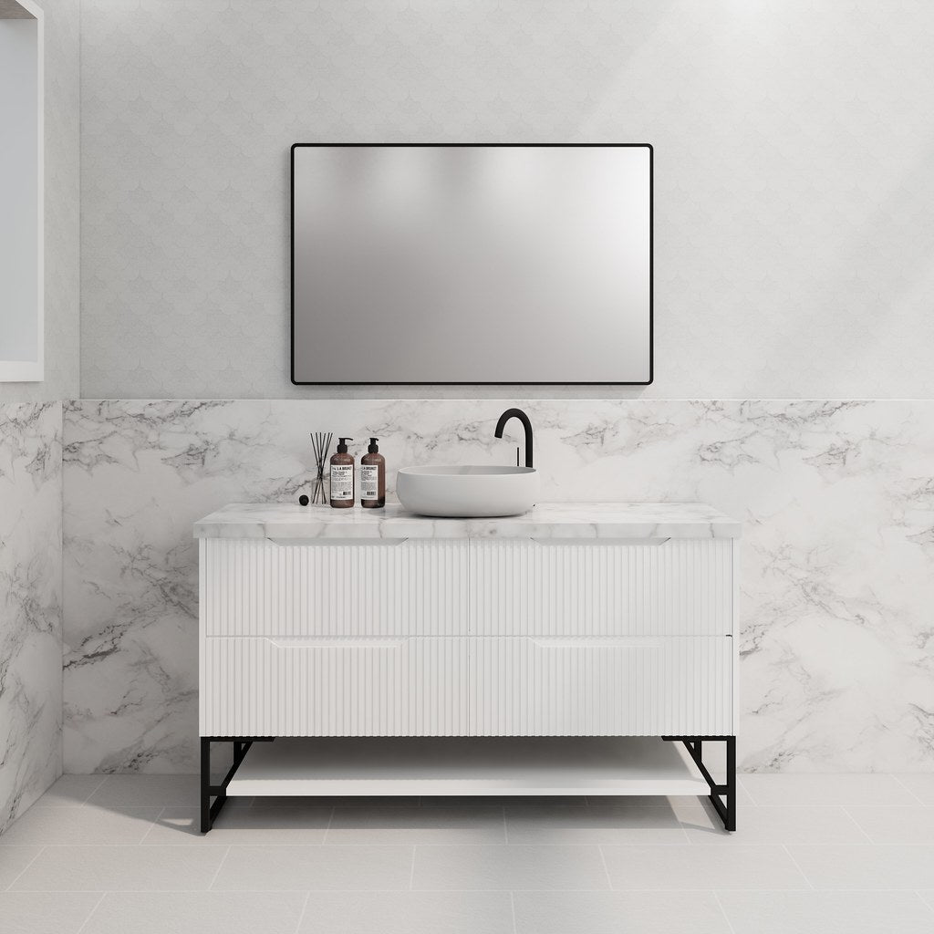 RIVA Bali Freestanding Vanity – Matt White Fluted | 600–1500mm