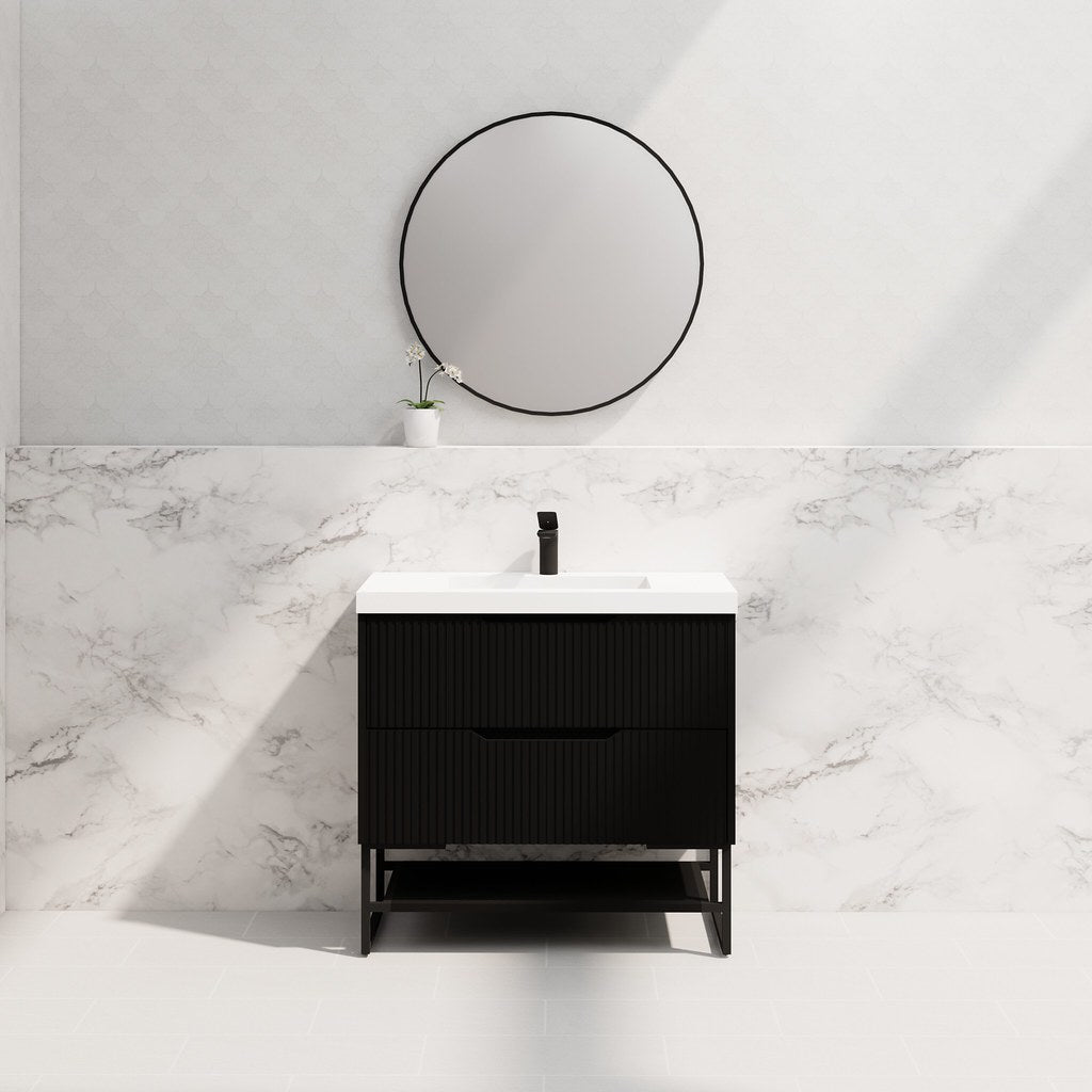 RIVA Bali Freestanding Vanity – Matt Black Fluted | 600–1500mm