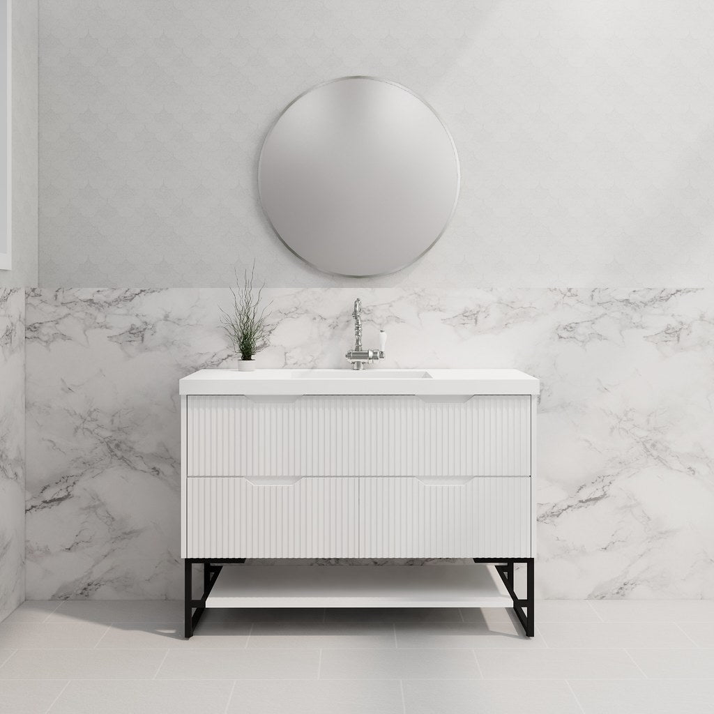 RIVA Bali Freestanding Vanity – Matt White Fluted | 600–1500mm