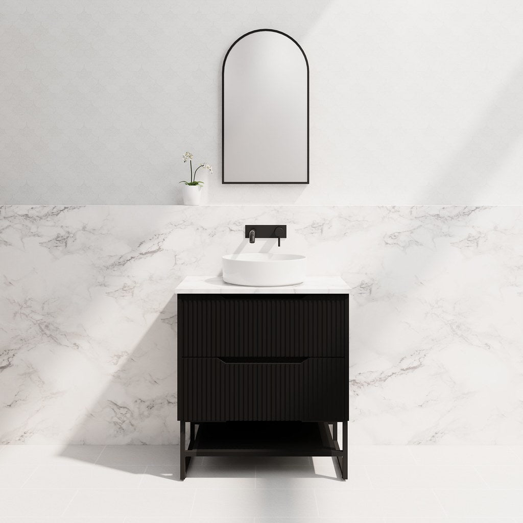RIVA Bali Freestanding Vanity – Matt Black Fluted | 600–1500mm