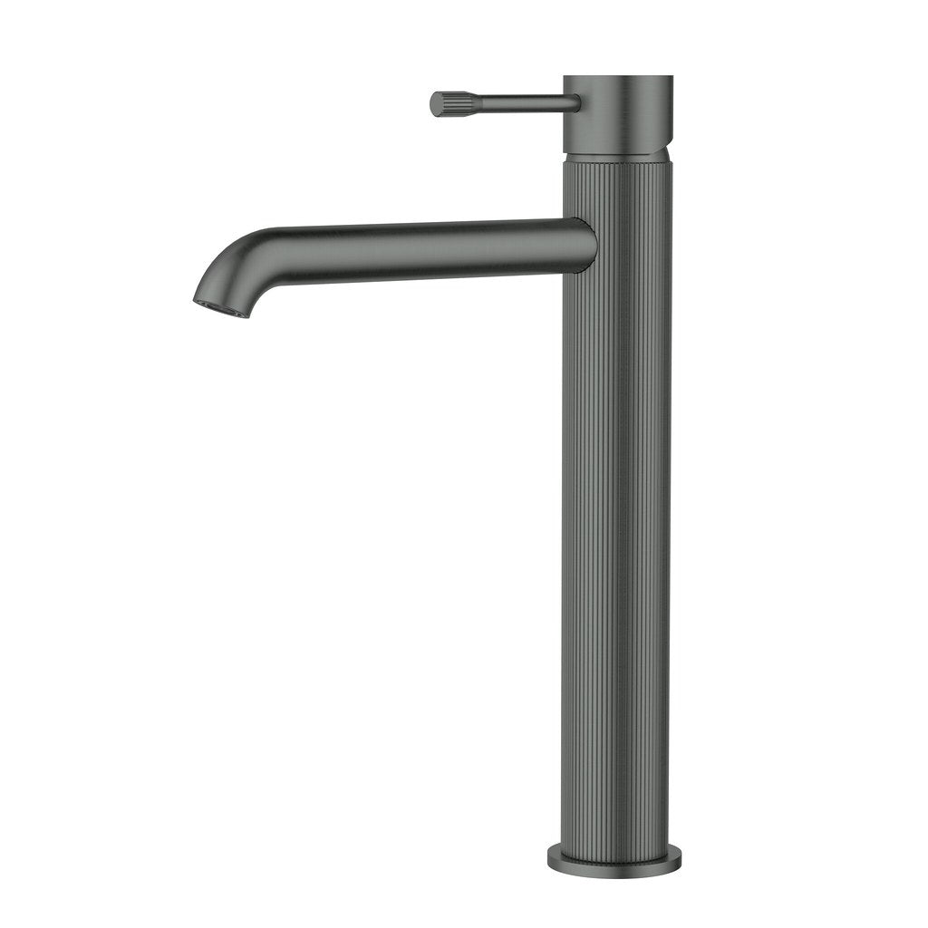 Ikon Linie High Rise Curved Spout Basin Mixer | Brushed Nickel, Gun Metal, Matte Black, Brushed Gold