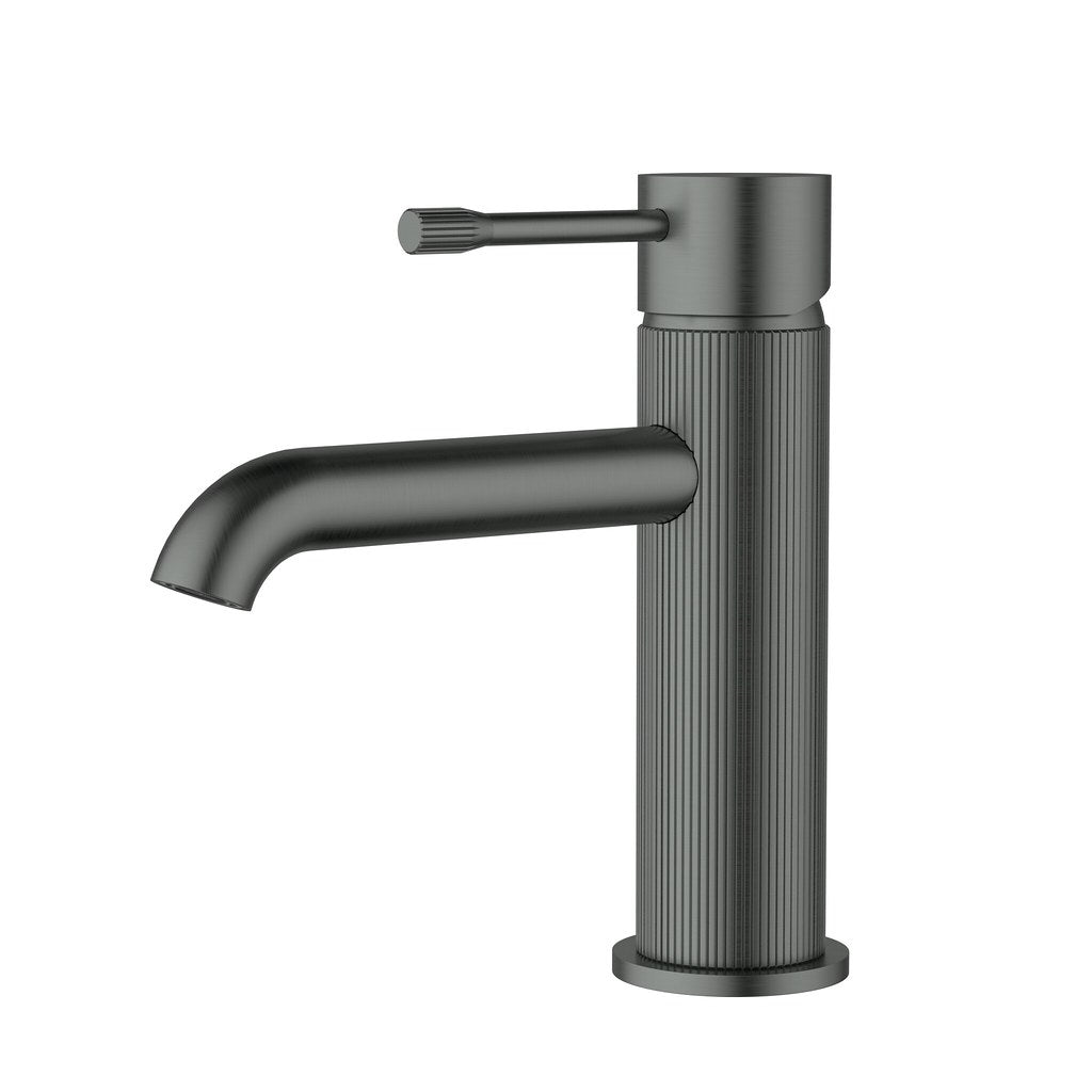 IKON LINIE Curved Spout Basin Mixer | Brushed Nickel, Gun Metal, Matte Black, Brushed Gold