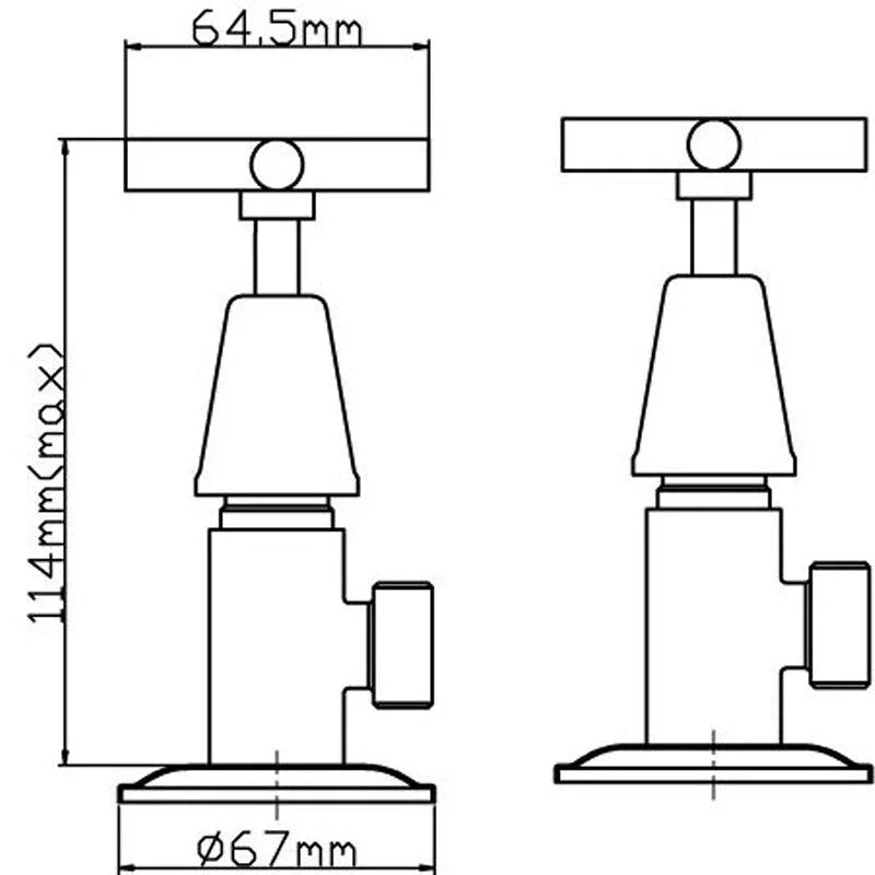 Technical drawing of a modern bathroom tapware valve with dimensions, Secasa Home