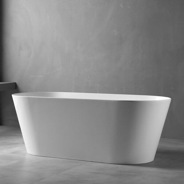 MERCIO ISEO Ultra-Slim Gloss White Oval Acrylic Freestanding Bathtub 1300–1700 × 700 × 580mm