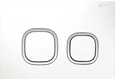 Modern dual flush toilet push plate on white wall, Secasa Home bathroom accessory