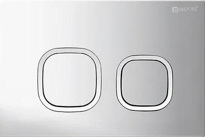 Modern dual flush chrome toilet flush plate on white background, Secasa Home bathroom accessory.