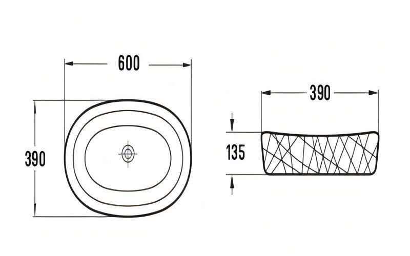 Infinity Oval Gloss White/Matt White/Matt Black Ceramic Above Counter Basin 600*390*135mm