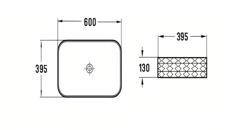 Infinity Rectangle Gloss White/Matt White/Matt Black Ceramic Above Counter Basin 600*395*130mm