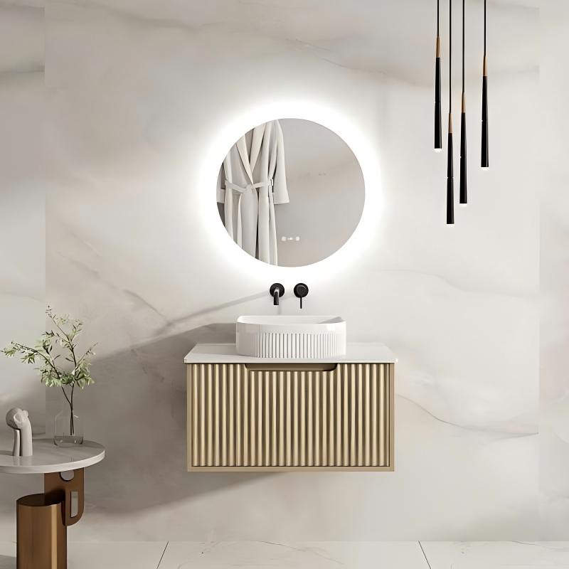 Mercio RHEA Natural Oak Fluted Wall Hung Vanity | 600–1500mm | Elegant Storage in Minimalist Design