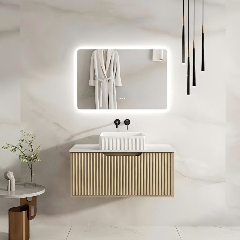 Mercio RHEA Natural Oak Fluted Wall Hung Vanity | 600–1500mm | Elegant Storage in Minimalist Design