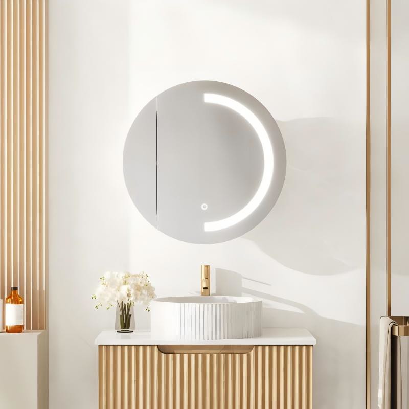 Mercio Athena Matt White Round LED Shaving Cabinet 600 | 750mm