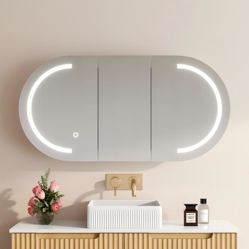 Mercio Athena Matt White Oval LED Shaving Cabinet 900 | 1200 | 1500mm