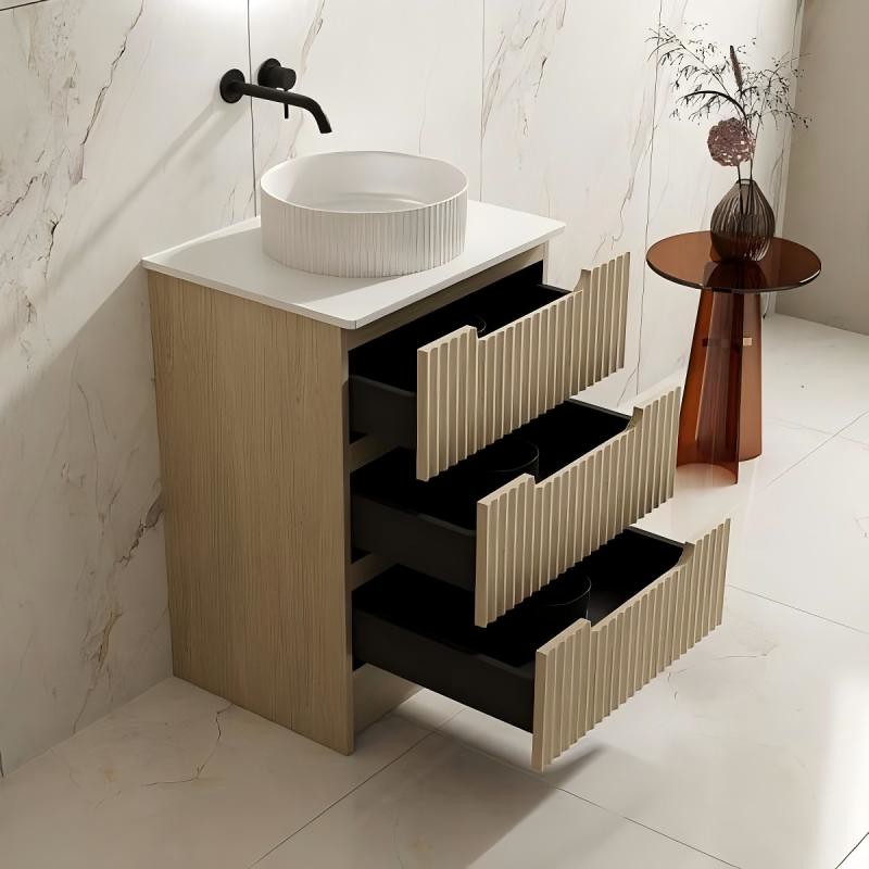 Mercio RHEA Natural Oak Fluted Freestanding Vanity with Kickboard | 600–1200mm