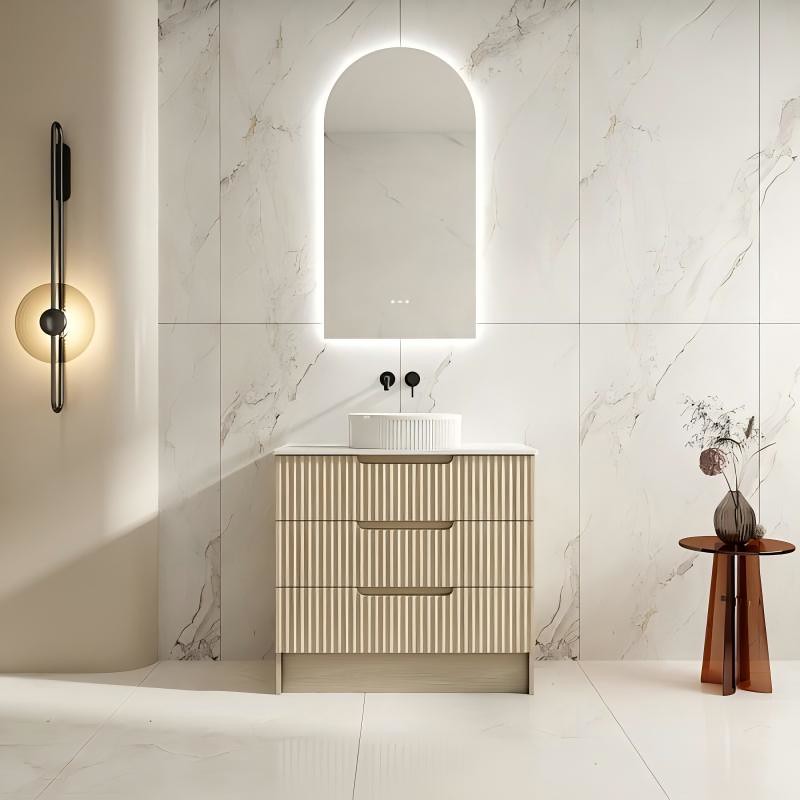 Mercio RHEA Natural Oak Fluted Freestanding Vanity with Kickboard | 600–1200mm