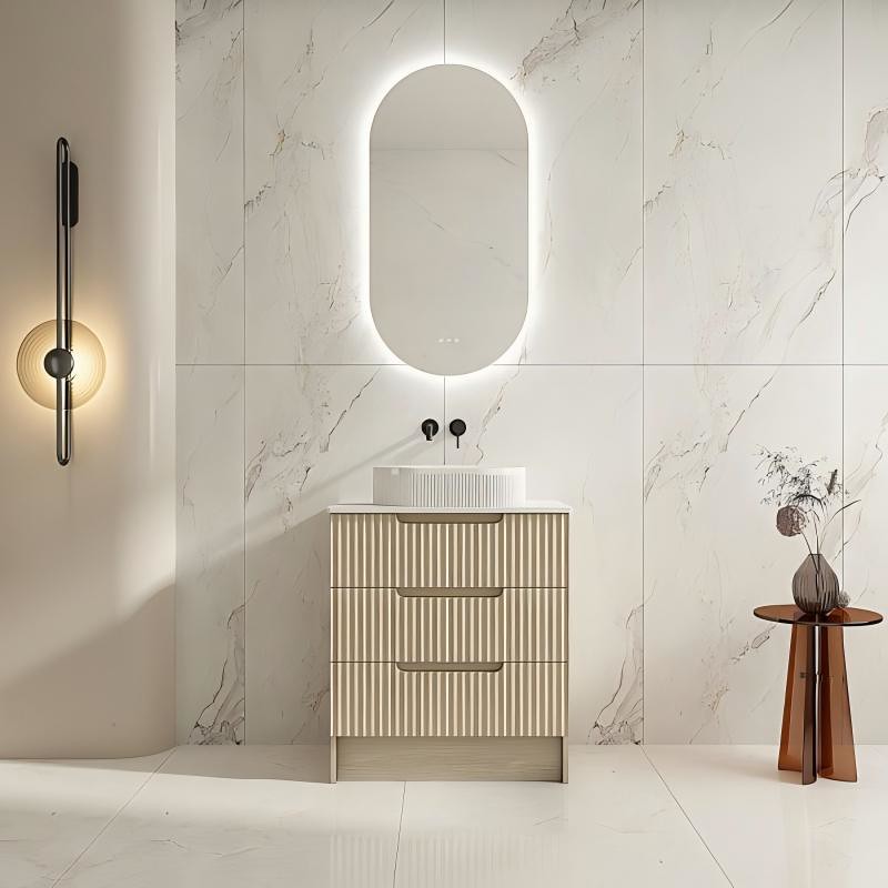 Mercio RHEA Natural Oak Fluted Freestanding Vanity with Kickboard | 600–1200mm