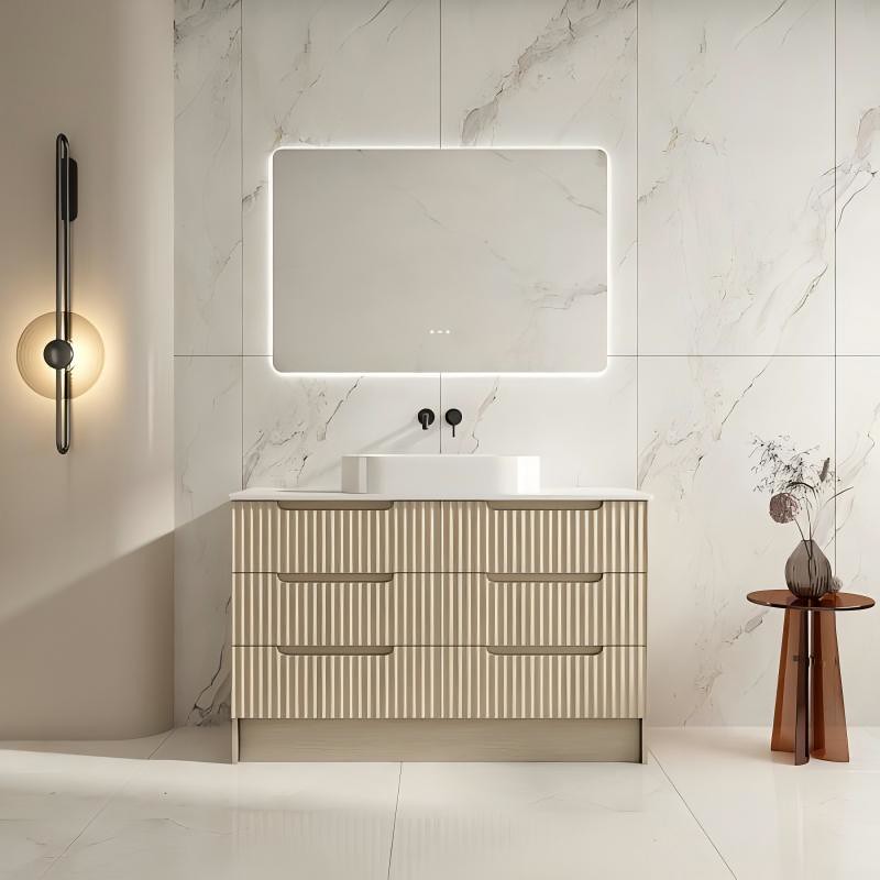 Mercio RHEA Natural Oak Fluted Freestanding Vanity with Kickboard | 600–1200mm