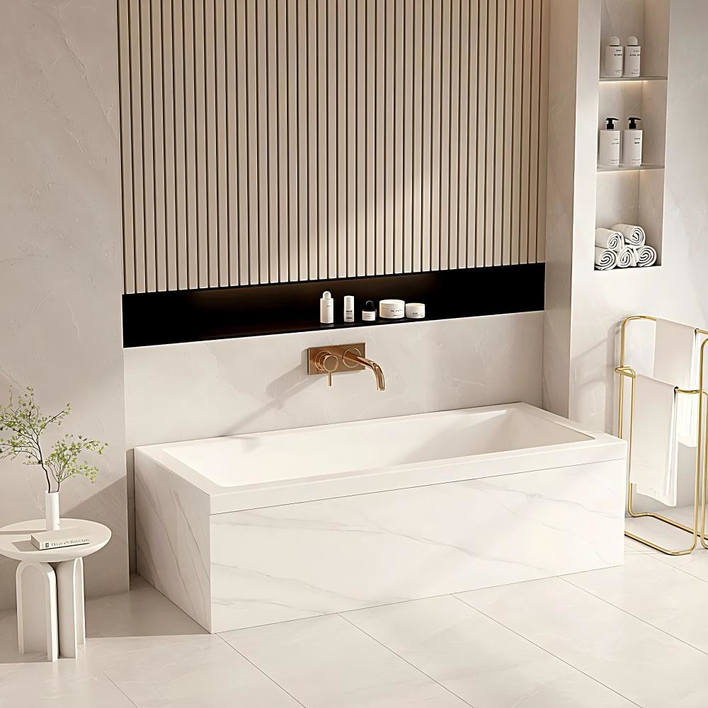 MERCIO Mira Gloss White Acrylic Rectangle Drop In Acrylic Bathtub – Gloss White | 1500mm & 1700mm | With/Without Overflow