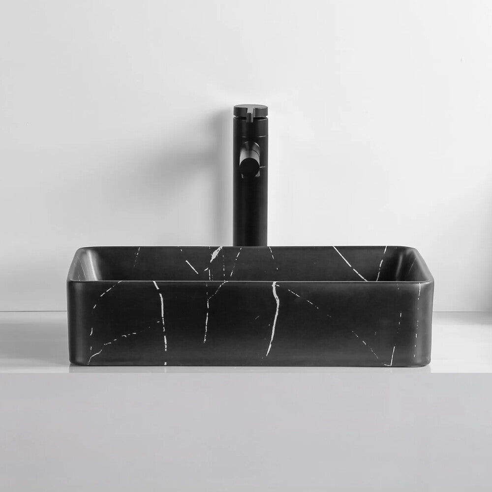 Infinity Rectangle Matte Black Carrara Ceramic Marble Art Basin 470*360*110mm