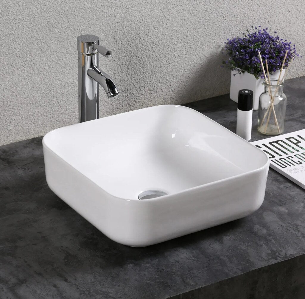 Infinity Square Gloss White Ceramic Above Counter Basin 385*385*140mm