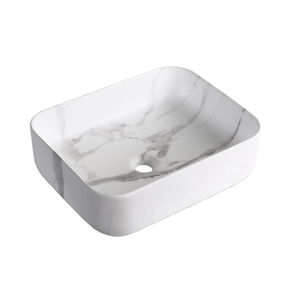 Infinity Matt Carrara Ceramic Marble Rectangle Above Counter Art Basin 505*400*135mm