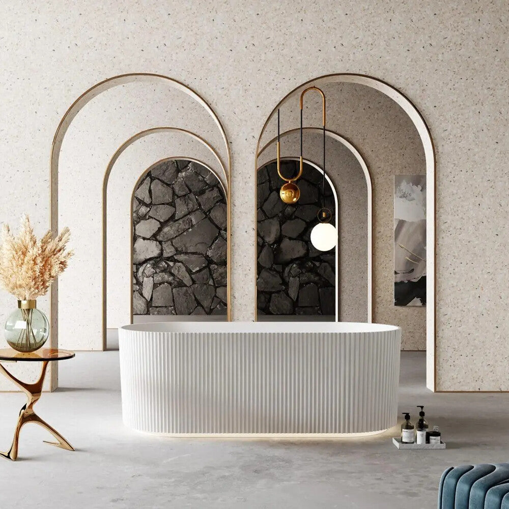 RIVA OSLO V-Groove Freestanding Gloss White Acrylic Oval Bathtub| Available in 1500mm & 1700mm