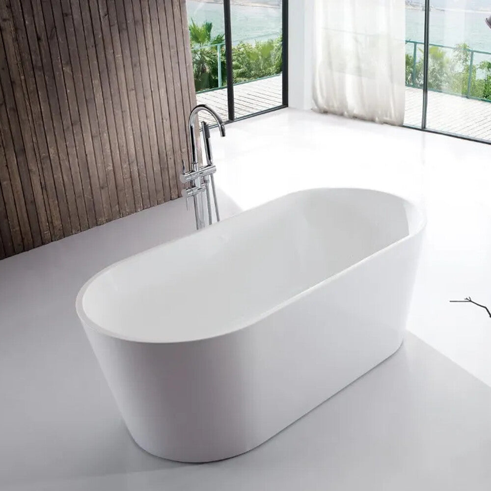 RIVA SHANTY Freestanding Gloss White Compact Oval Bathtub | Available in 1200mm to 1700mm