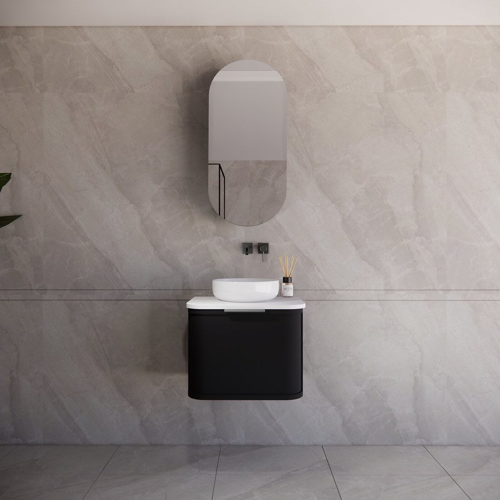 Riva Houston Wall Hung Vanity – Matte Black Curved | 600–1500mm