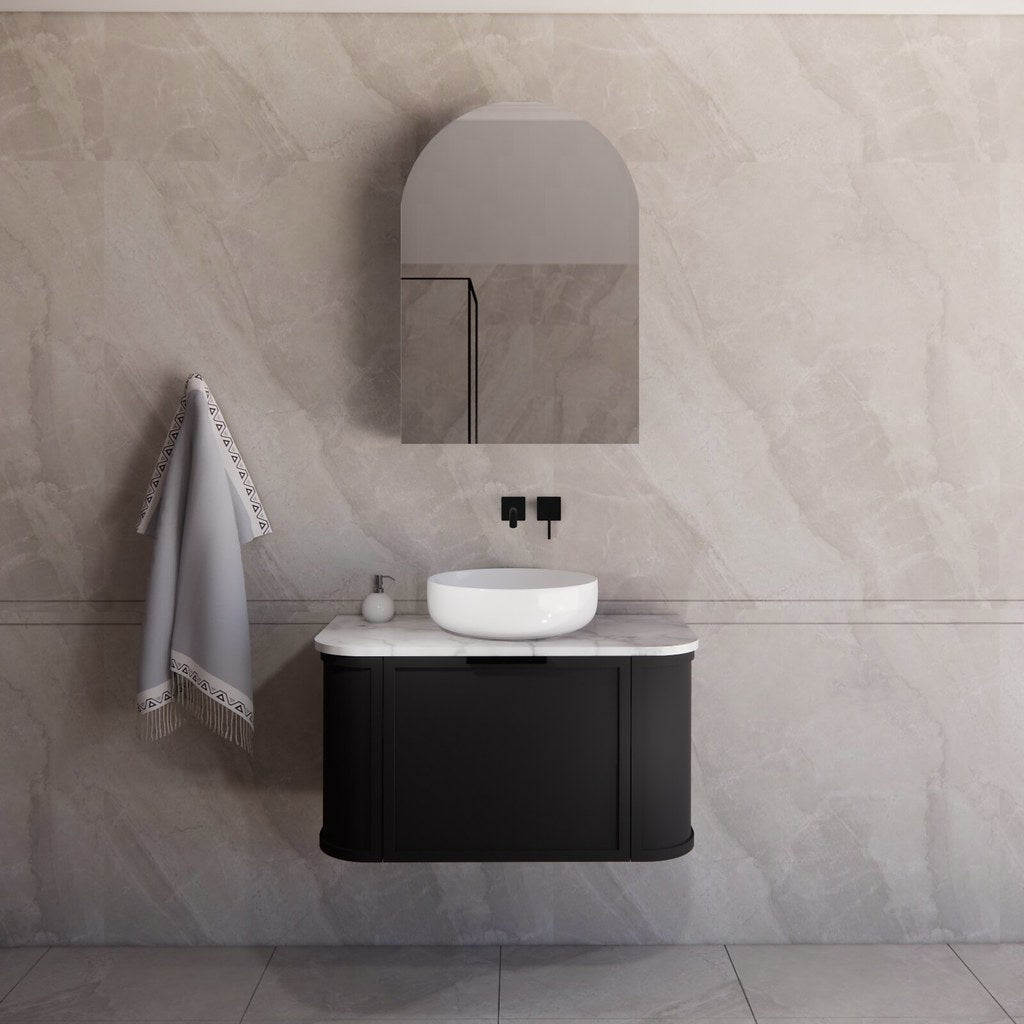 Riva Houston Wall Hung Vanity – Matte Black Curved | 600–1500mm