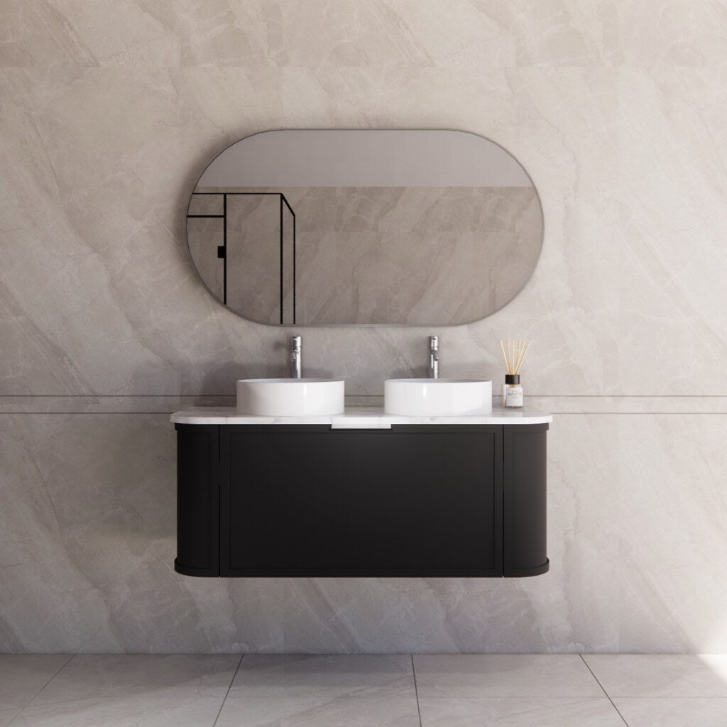Riva Houston Wall Hung Vanity – Matte Black Curved | 600–1500mm