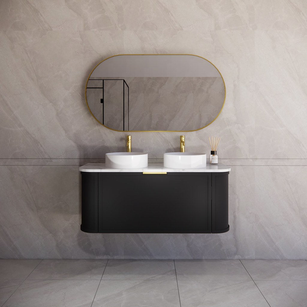 Riva Houston Wall Hung Vanity – Matte Black Curved | 600–1500mm