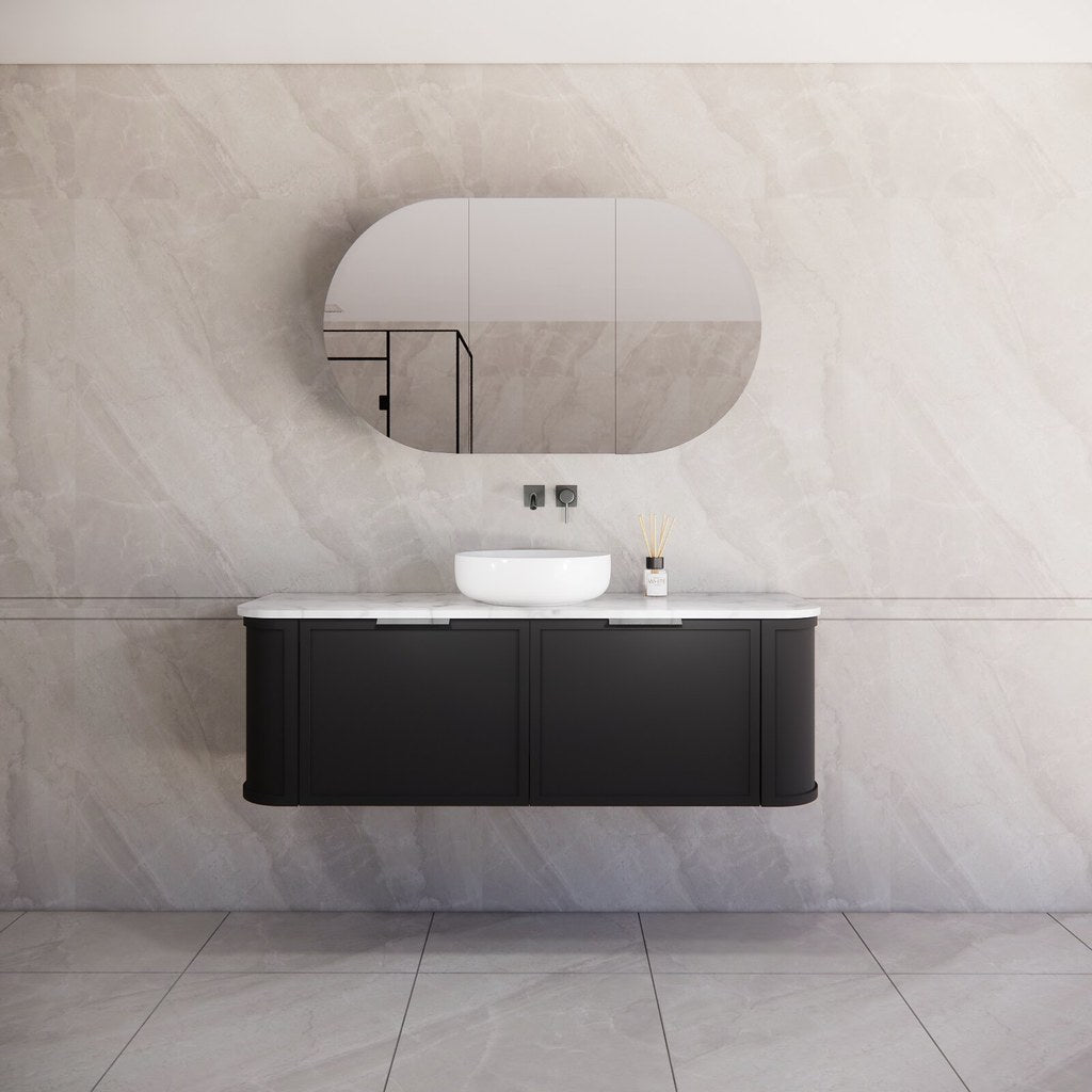 Riva Houston Wall Hung Vanity – Matte Black Curved | 600–1500mm