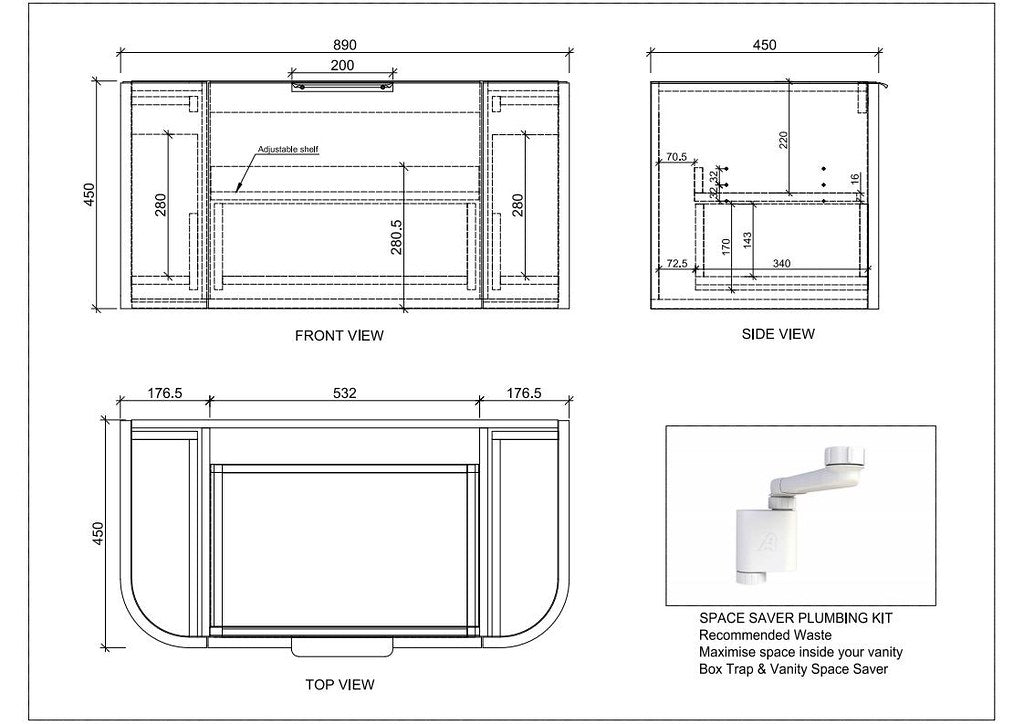 Riva Houston Wall Hung Vanity – Matte Black Curved | 600–1500mm