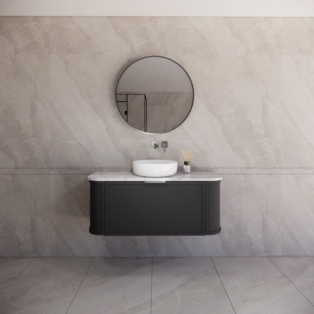 Riva Houston Wall Hung Vanity – Matte Black Curved | 600–1500mm