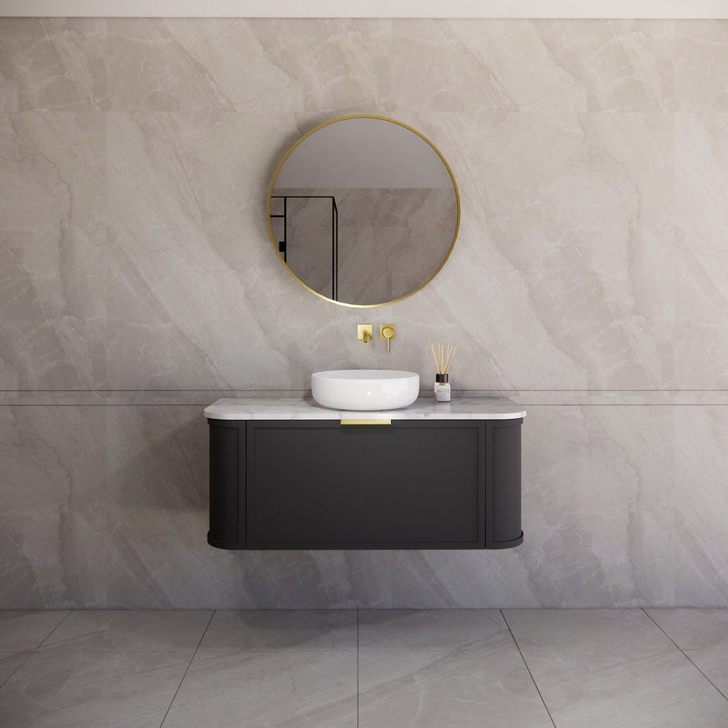 Riva Houston Wall Hung Vanity – Matte Black Curved | 600–1500mm