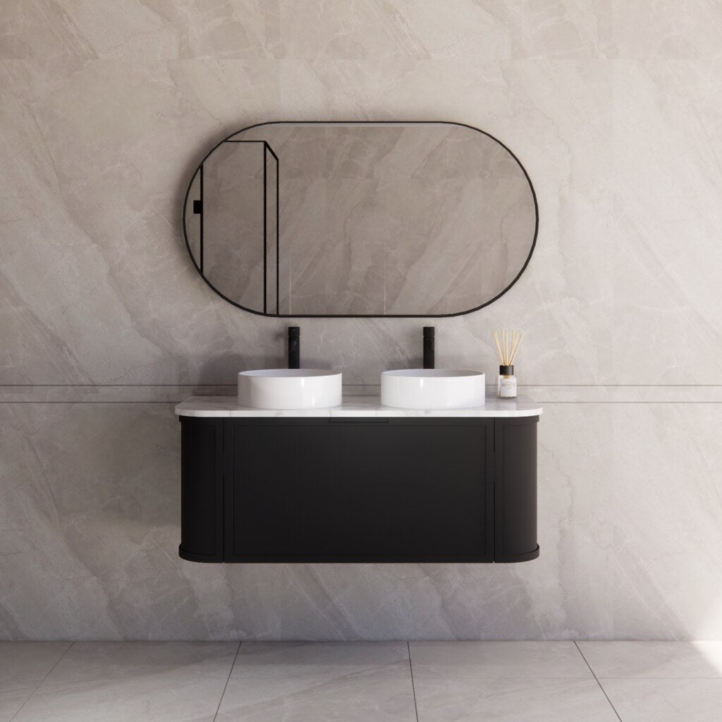 Riva Houston Wall Hung Vanity – Matte Black Curved | 600–1500mm