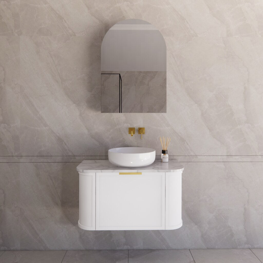 Riva Houston Wall Hung Vanity – Matte White Curved | 600–1500mm