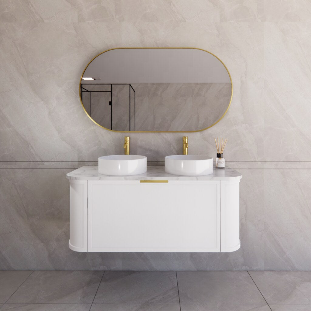 Riva Houston Wall Hung Vanity – Matte White Curved | 600–1500mm